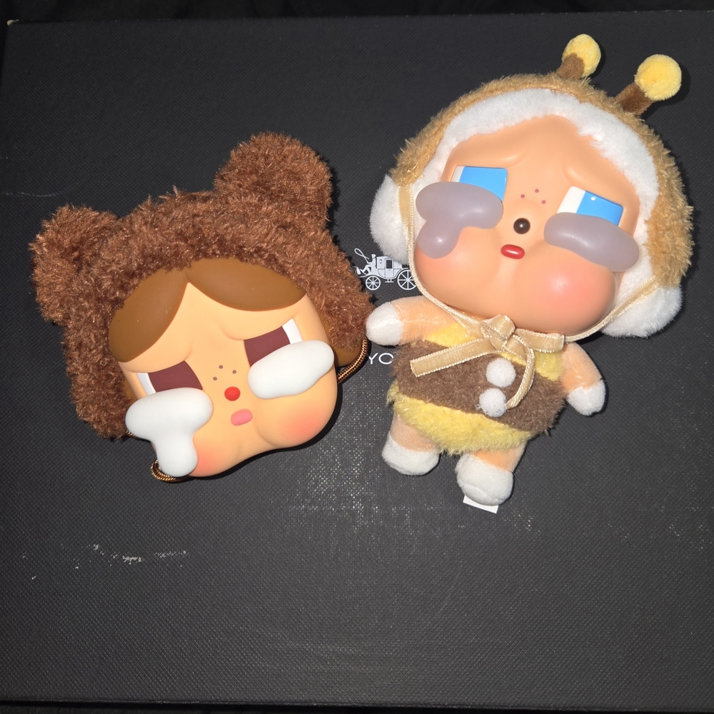 Lot of 2 authentic popmart cry babies- earphone case and plush pendant